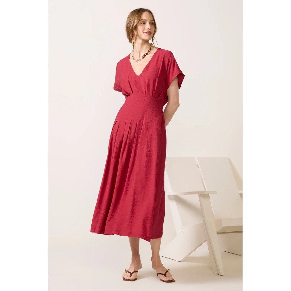 Evereve NEW Red Miranda Dolman Smocked Midi Dress MEDIUM Minimalist Casual